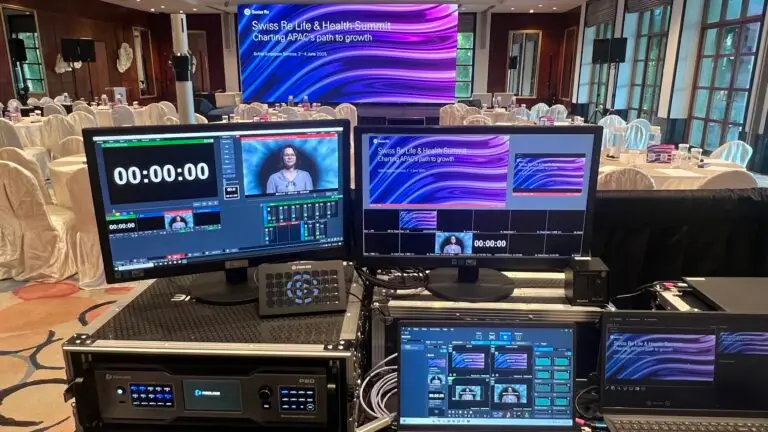 Liveproduction LED wall video switching and multi screen control for SwissRE business Summit